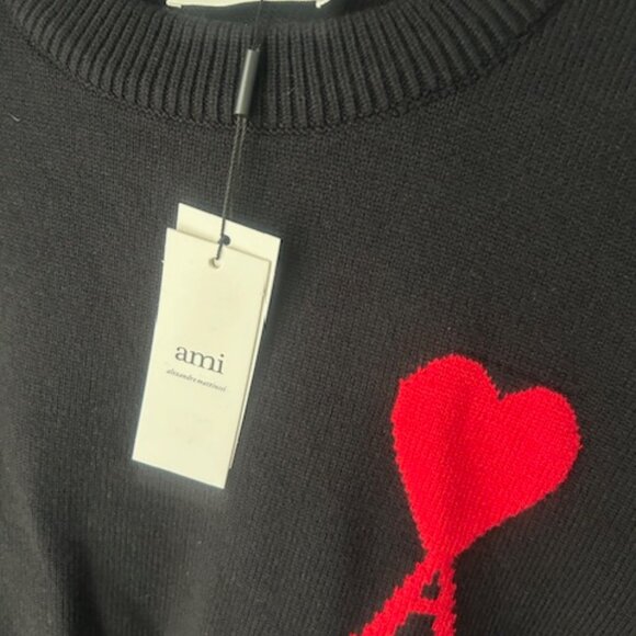 Ami de Coeur Ami Paris Black Red Heart Sweater Unisex M - Picture 7 of 7
